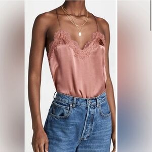 Revolve Cami NYC The Racer Charmeuse In Mwave Lace Trim Camisole